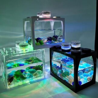1 Pcs Mini betta Aquarium Fish Tank + 2 Led Lamps + 1 Water Plant Light Home Office Desktop Tea Table Decoration Accessories - Aquarium for betta fish