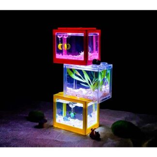 1 Pcs Mini Betta Aquarium Fish Tank + 2 Pcs Led Lamps + 1 Pcs Water plant Light Home Office Desktop Tea Table Decoration Accessories for betta fish- Aquarium