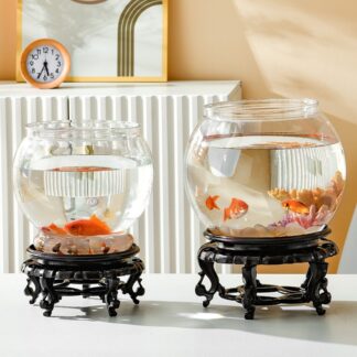 Transparent Round Ornamental Fish Tank Portable Goldfish Small Fish Bowl Pet Plastic Lightweight Desk Aquarium Bowl Home Decor