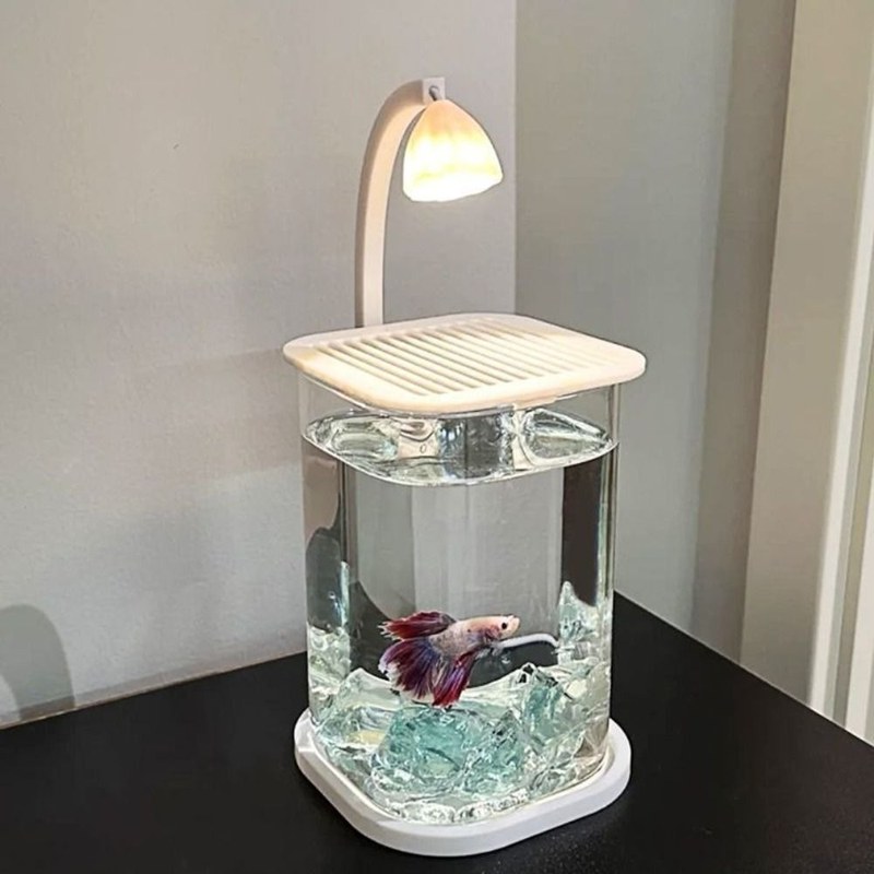 Aquarium Setup High Transparency Acrylic Landscape Fish Tank Shatterproof with Lid Goldfish Tank LED Light Fishbowl Betta Fish