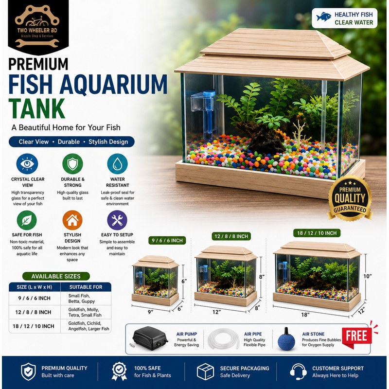 Glass Made Deshi Aquarium For Fish With All Accessories You Don't Have To Buy Anything (Small Size 9x6x6 Inches)