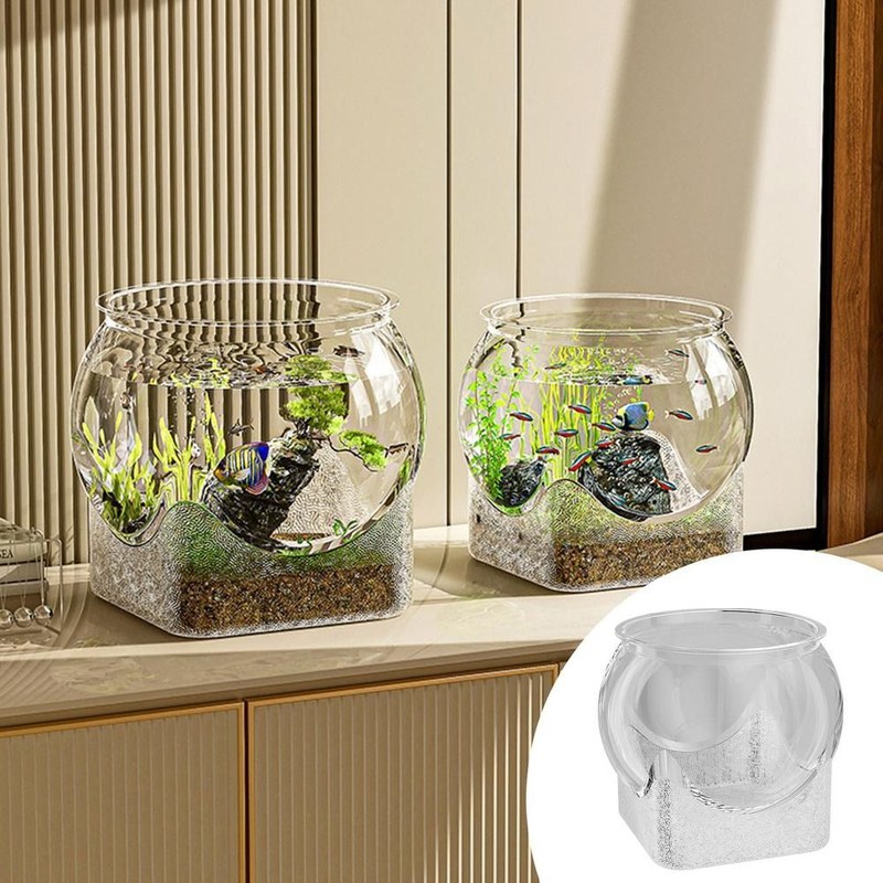 New Clear Fish Tank Resistant Falling Enhance Viewing Experience Desktop Aquarium Durable Round Ornamental Fish Decor