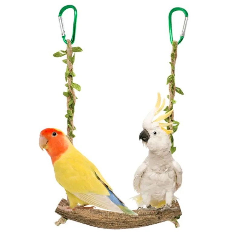 Natural Wood Pet Parrot Toy Bird Swing Exercise Climbing Standing Wooden Toys Pet Parrot Macaw Hammock Bird Toy