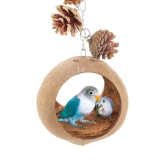 Hanging Parrot House Small Pet Nest Shelter Coconut Shell Cockatiel Budgie Canary Nest Pet House for Pet Bird Toys Swing Hammock
