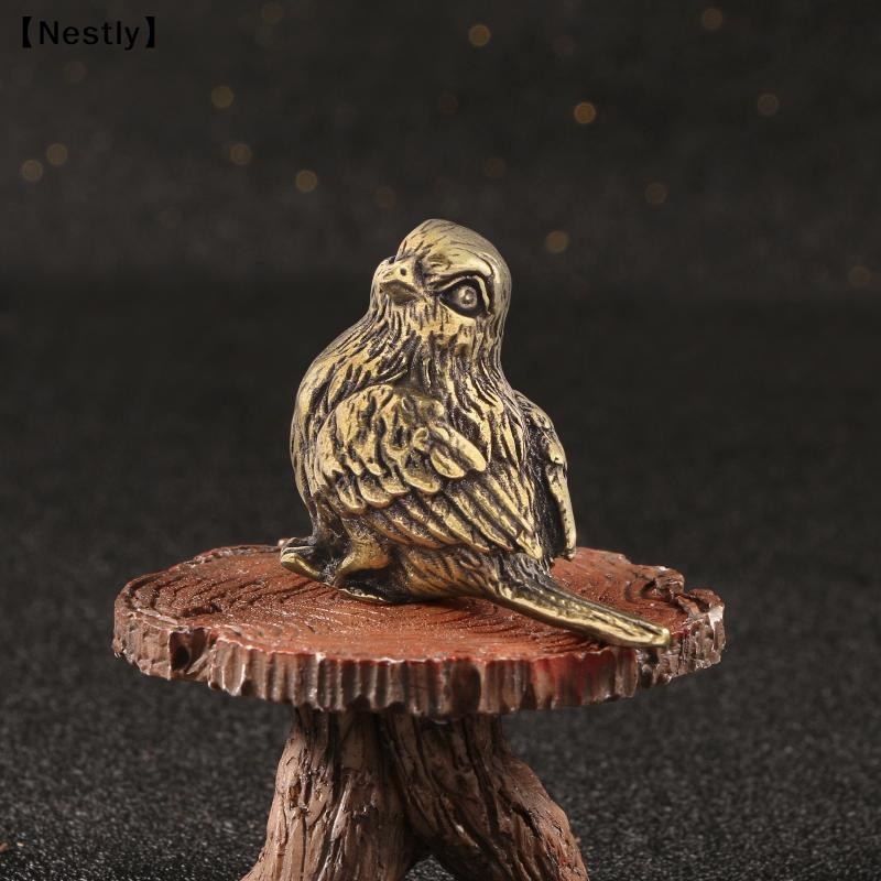 Small Sparrow Statue Metal Brass Tea Pet Table Ornament Home Decora Access Retro Bird Animal Figurines Miniatures Craft〔Nest〕