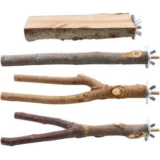 4 Pcs Natural Wood Bird Perch Parrot Stand Branches Fork Toys,Pet Bird Cage Wooden Hanging Perch Platform Hammock Swing Toy for Small Parakeets,Budgies,Cockatiels,Conures,Macaws,Fi