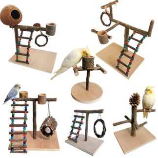 Solid Wood Parrot Stand Training Bird Stand Parrot Toys Desktop Training Stand Pole Interactive Playground Small Pet supplies