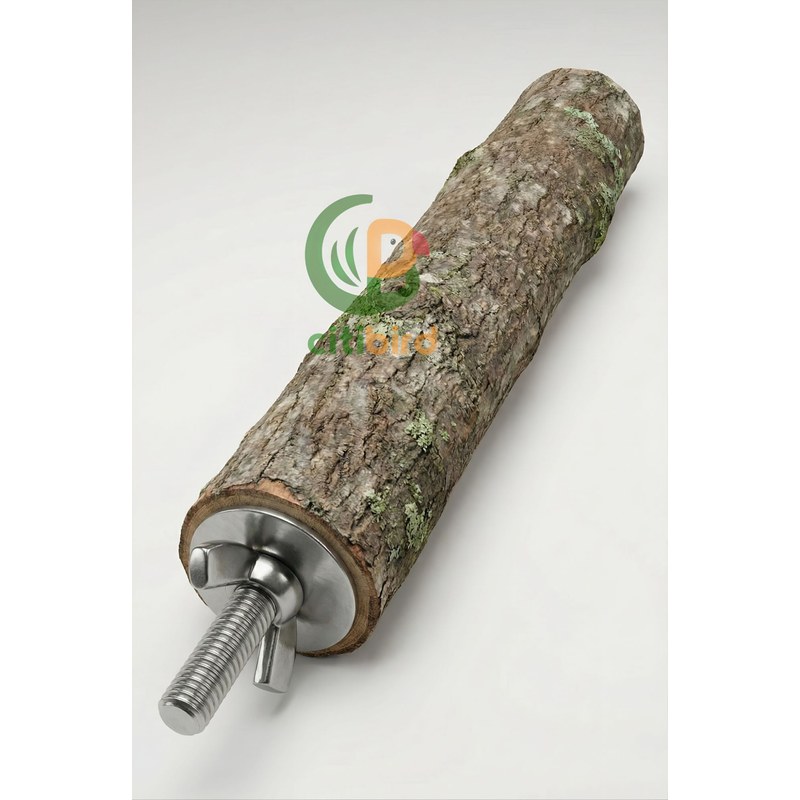 CitiBird Natural Wooden Bark Perch with Stainless Steel Mount | Real Tree Branch Perch for Parrots & Small Birds | For Ringneck, Budgie, Cockatiel, Lovebird