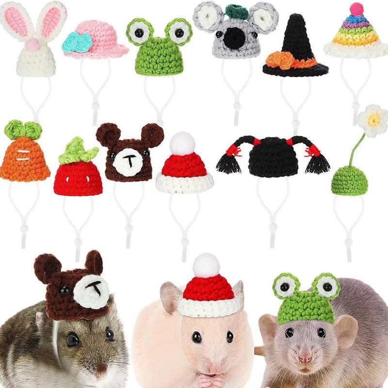 1 Pc Mini Hand-Crochet Pet Hats - Knitted Animal Caps for Hamsters, Parrots & Small Pets, Cute Photo Props for Birds and Rodents