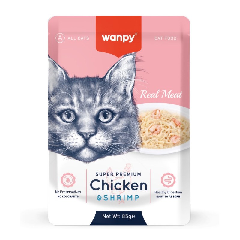 Wanpy Super Premium Cat Food Pouch Chicken & Shrimp 85gm