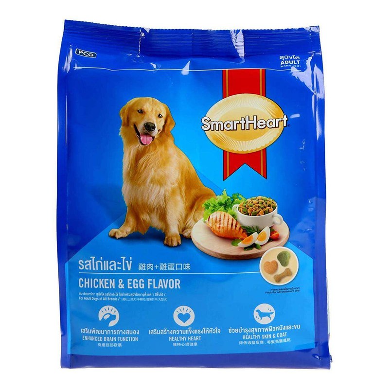 Smart Heart Adult Dog Food Dry Chicken and Egg, 1.5 Kg Pack, Made in Thailand