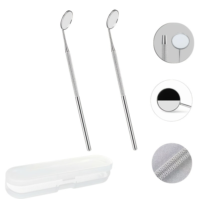 2pcs Stainless Steel Oral Examination Mirrors,Clear Lens for Teeth, Gums, and Tongue Check-ups; Dental Hygiene, Pet Grooming
