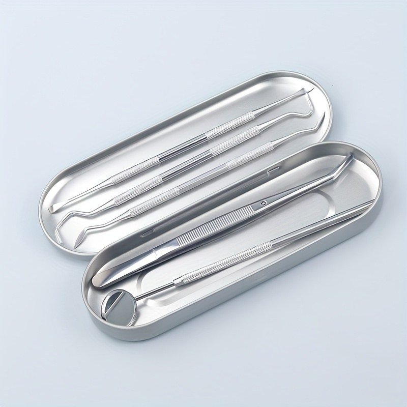 5pcs Stainless Steel Adult & Pet Teeth Cleaning Kit - Portable Outdoor Toothpicks,High-Quality Waterproof Tools for Oral Hygiene