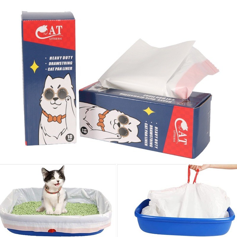10pcs Cat Litter Bag Liner Sand Bags Hygiene Elastic Kitten Pet Supplies Practical Garbage Bags M/L