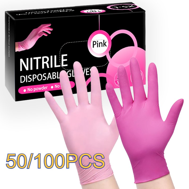 50/100PCS Deep Pink Light Pink Disposable Nitrile Gloves Used Dishwashing Cleaning Hygiene Pet Bathing Hand Care High Elasticity