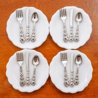 Miniature Tableware Mini Ceramic Plate Alloy Fork Spoon Dollhouse Kitchen Food Furniture Toys DIY Doll House Accessories Kid Toy