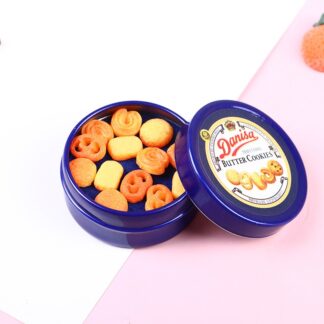 1Pcs 1/12 Dollhouse Miniature Danish Cookie Blue Tin Box Model Set Kitchen Accessories For Doll House Decor Kids Toys