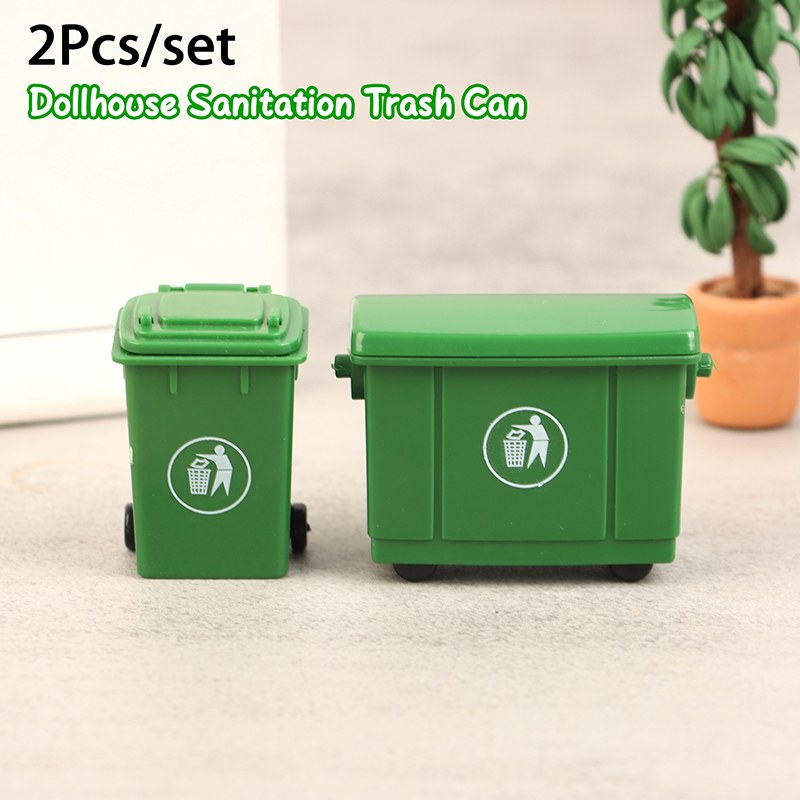 1Set 1:12 Dollhouse Miniature Trash Can Toy Mini Sanitation Trash Cans Model Simulation Garbage Curbside Trash Bin Kid Toys